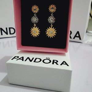 Pandora Two-tone Sparkling Triple Sun Drop Earrings